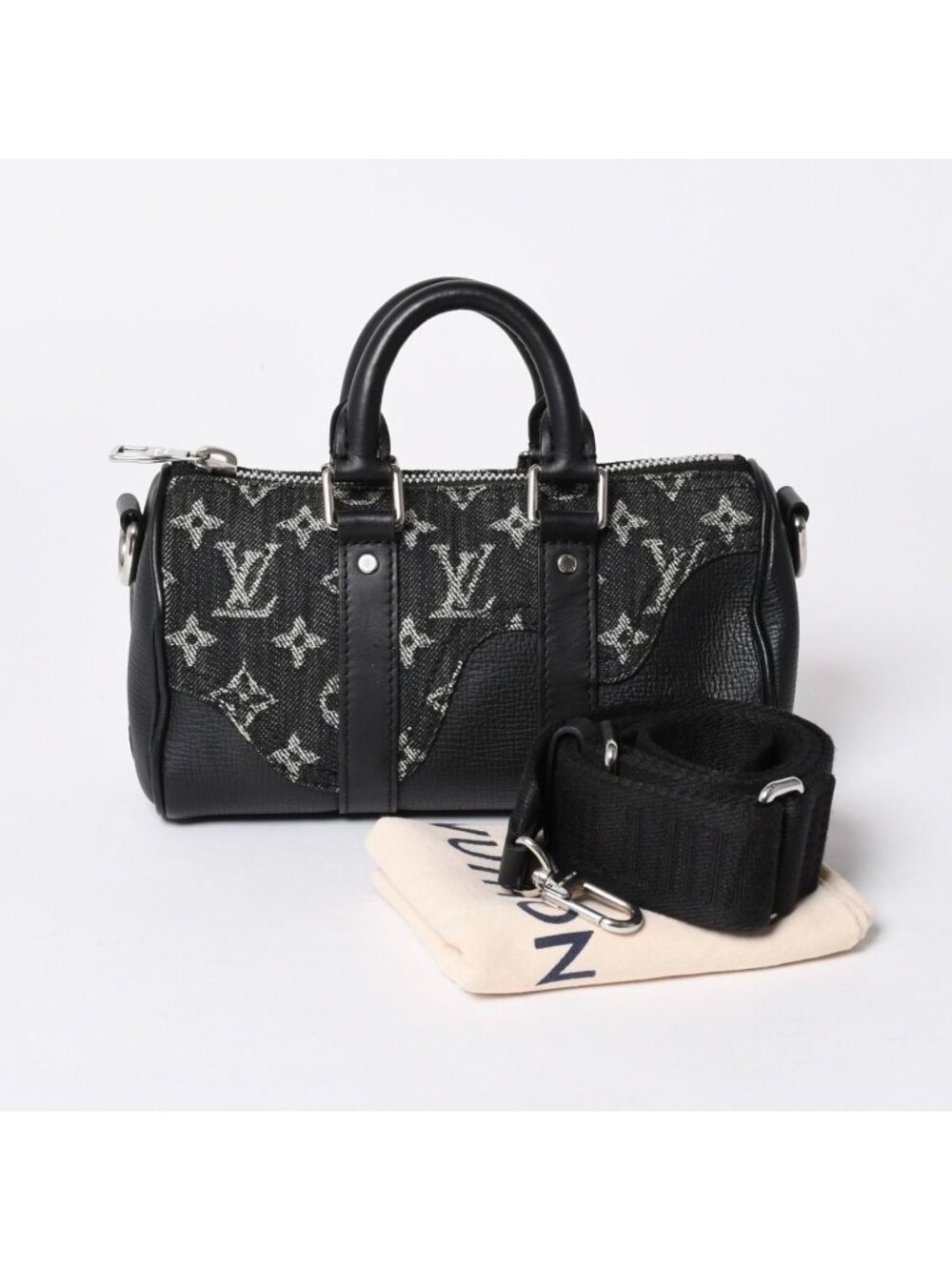 Louis Vuitton Keepall XS Shoulder Bag Monogram Denim Taurillon Leather 2-Way